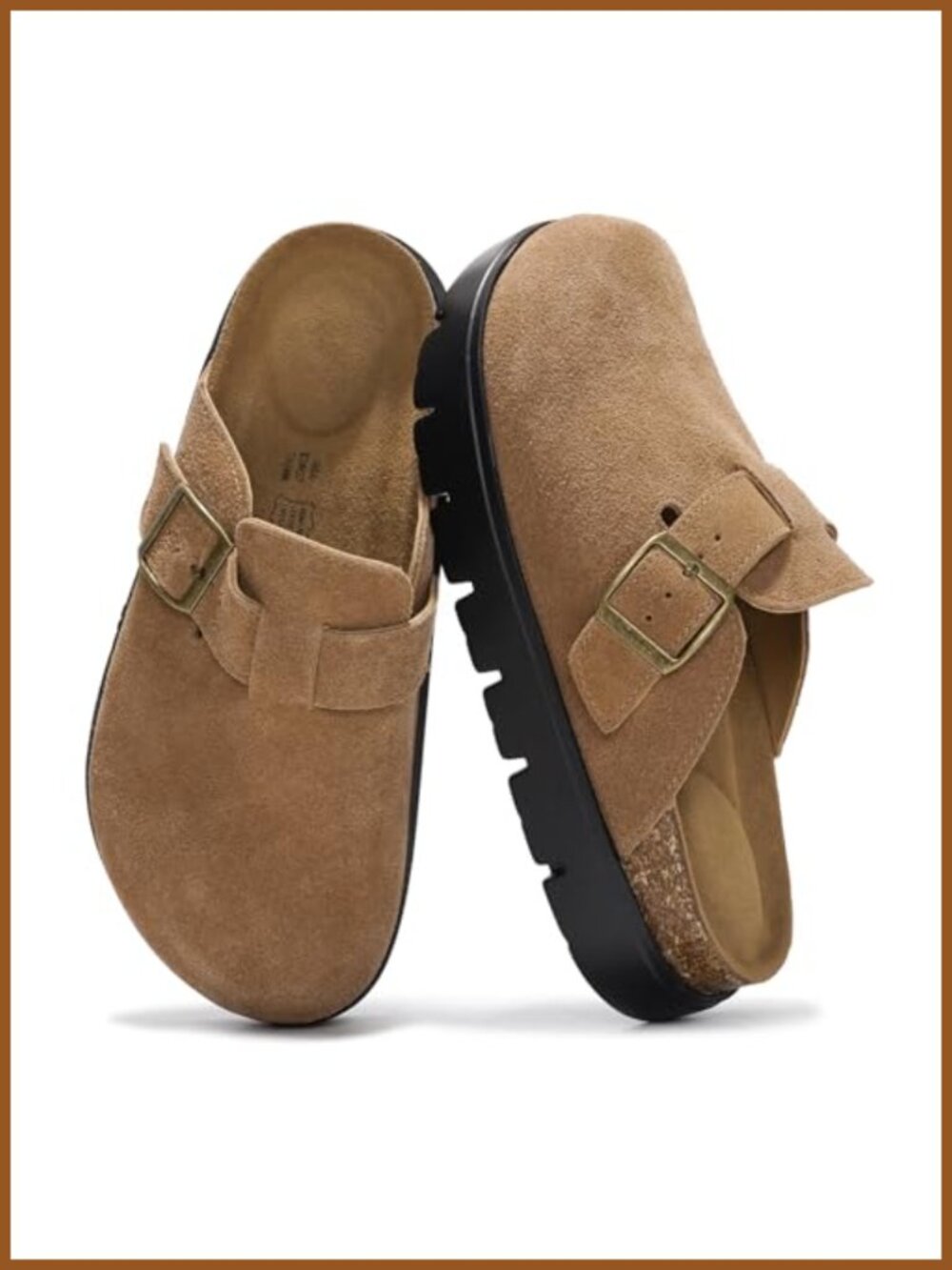 Genuine Leather Platform Clogs Cork Footbed Memory Foam Slip-On Mules